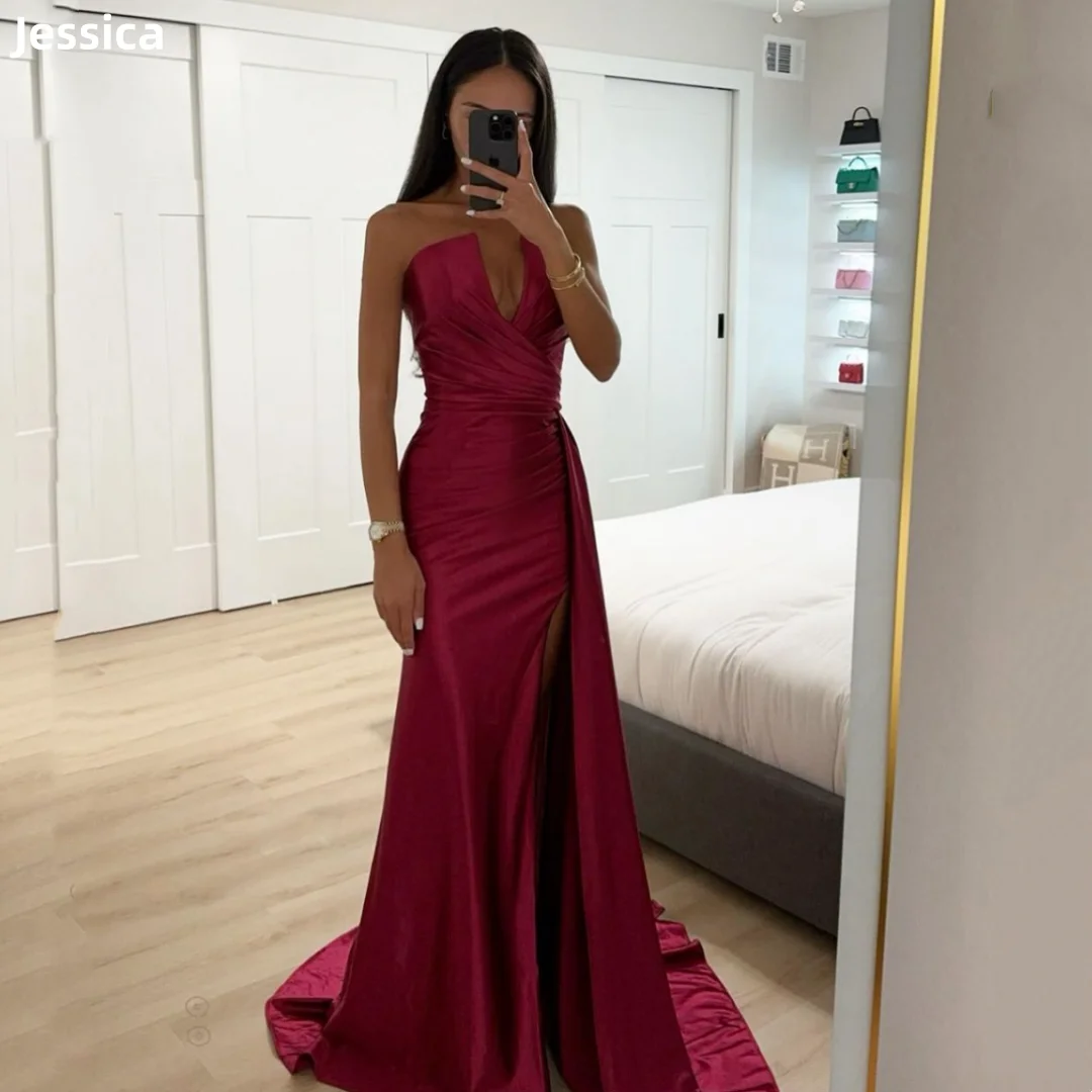 

Jessica Red Wedding Dress Luxury Sexy Off-shoulder Pleats Elegant Prom Dresses Mermaid Sweet Princess Vestidos De Fiesta