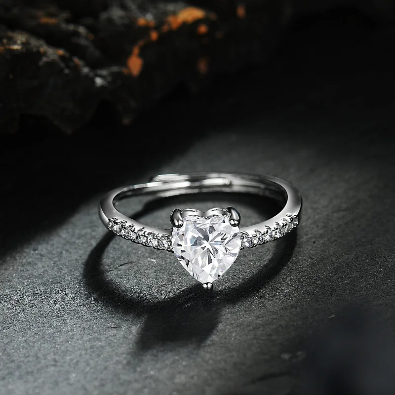 Women's 925 Sterling Silver Heart Ring with Zircon