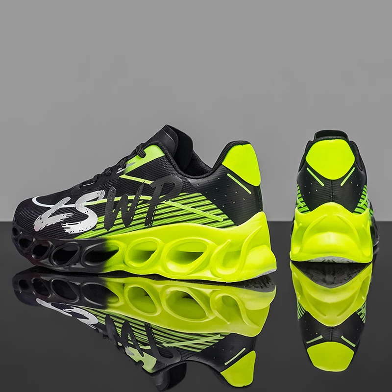 Herren-Laufschuhe, Tennisschuhe, koreanischer Stil, trendige Herren-Sportschuhe mit dicker Sohle und hohlem Design, atmungsaktives Mesh-Material, abriebfest, stoßdämpfend, für den täglichen Gebrauch, lässige Laufschuhe für Herren. – Detail 3
