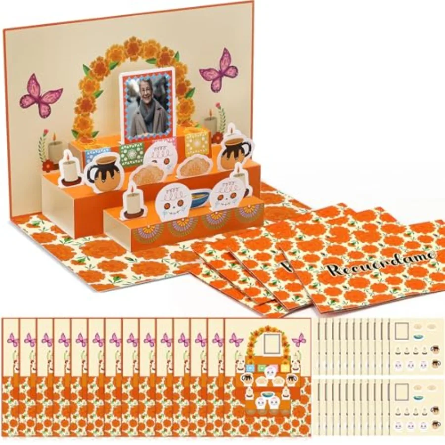 

24-набор «День мертвых», алтарь «сделай сам», набор для поделок Dia De Los Muertos Ofrenda Dration Card с изображением календулы, фоторамка, череп, свеча для