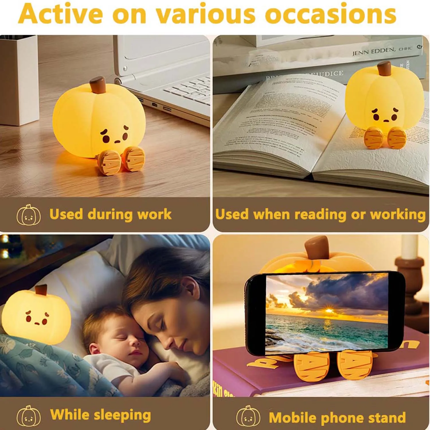 مصباح مكتبي من السيليكون الناعم على شكل يقطين لطيف، حامل هاتف محمول قابل للتعتيم، هدية للعطلات بجانب السرير، قراءة المكتب، ديكور الهالوين