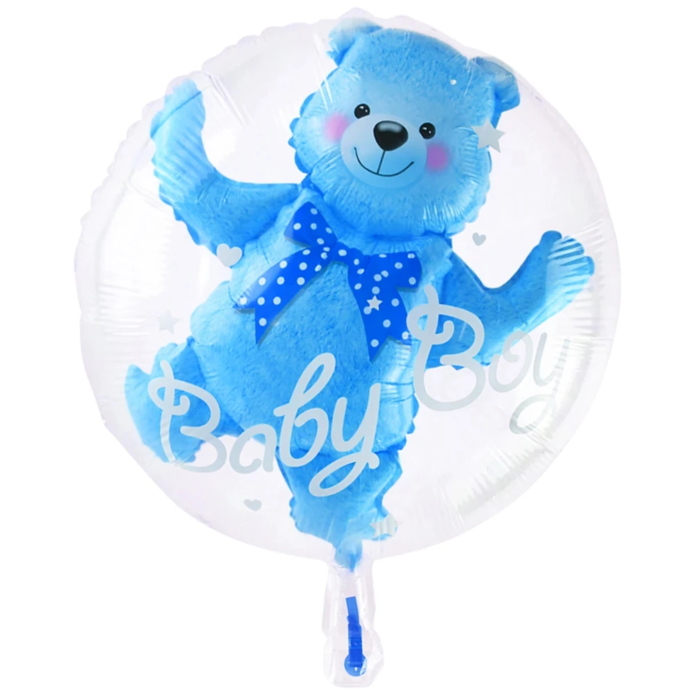 Transparente Bear Bubble Ball para Baby Shower, balão de hélio 4D, decoração de gênero, menino e menina, 1st Birthday Party, azul e rosa