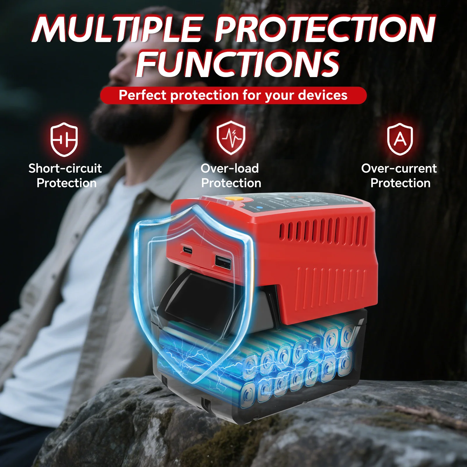 شاحن بطارية لميلووكي بطارية 18 فولت 2 في 1 شاحن هاتف محمول محول الطاقة مع منفذ إخراج USB وType-C (بدون بطارية)