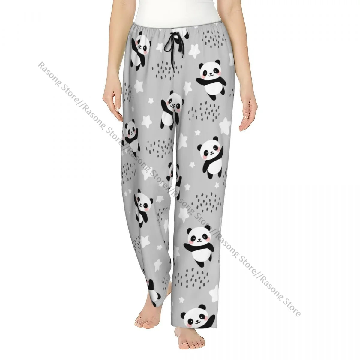 Women Long Pajama Pants Cute Panda Flying In The Sky With Clouds Sleepwear Trousers Home Lounge Pants for Daily Indoor Wear