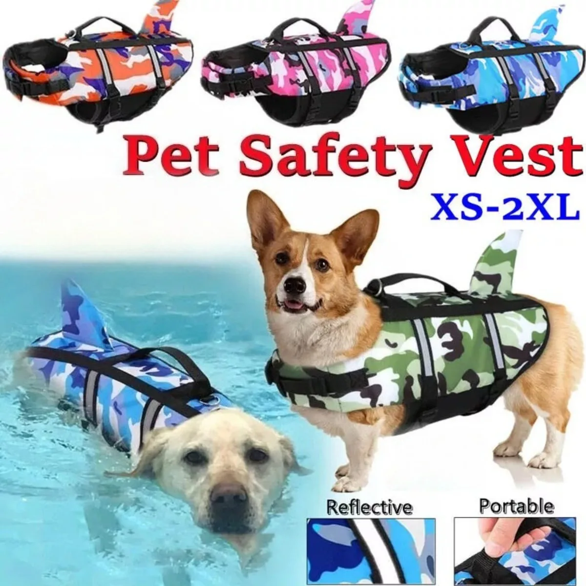 

Pet Life Jacket Vest Clothes Life Vest Adjustable Reflective High Buoyancy Camo Pet Swimsuit for Dogs Outdoor Surfing Beach Use