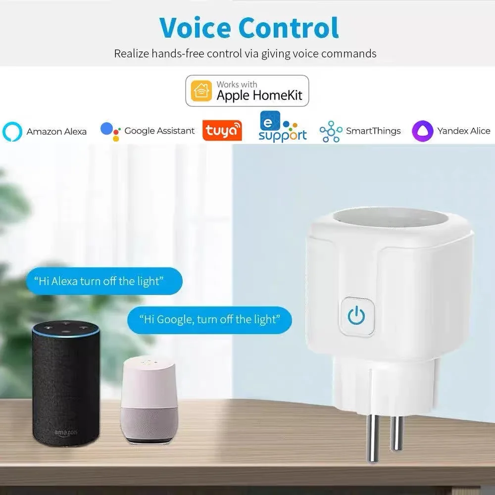 

EU WiFi Smart Socket Home Appliance Outlet 16A/20A Smart Adapter APP Control Works with HomeKit Siri Alexa Google