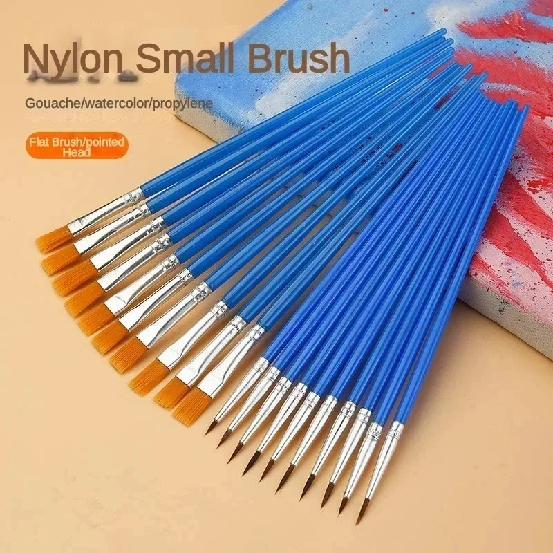 10-40Pcs Painting Brushes Set Art Round Flat Hair Nylon Hair Paint Brush Pen For Oil Acrylic Watercolor School Art Supplies