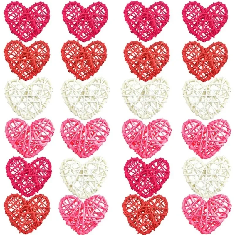 

10pcs Valentine's Day Heart Shaped Rattan Balls Decorative for Valentine's Day Wedding Decor DIY Vase Bowl Filler Wedding