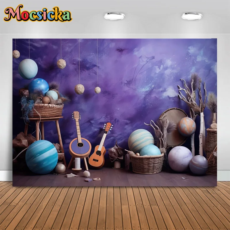 Mocsicka Photography Backgrounds Musical Instruments Bohemian Purple Backdrop Holiday Party Adults Kids Portraits Photo Studio