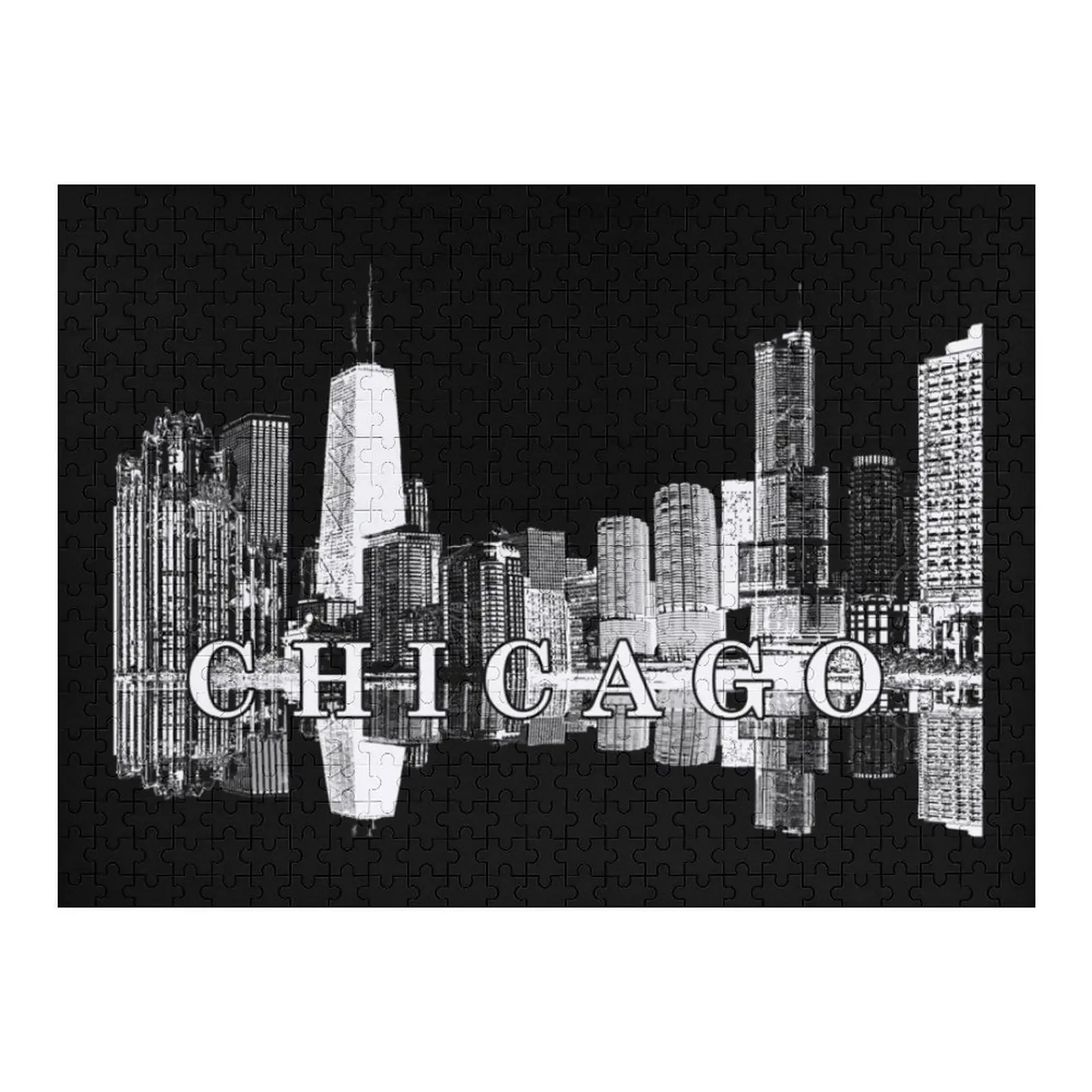 

Chicago in black and white Jigsaw Puzzle Customizable Child Gift Wooden Decor Paintings Personalized Photo Puzzle