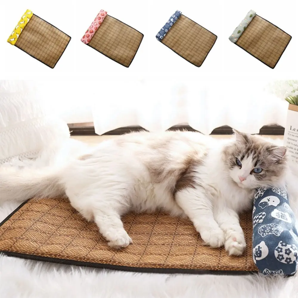 

Foldable Ice Silk Dogs Mat Pad Waterproof Rattan Woven Dog Crate Sleep Bed Pet Supplies Keep Cooling Dog Sleeping Mat Home