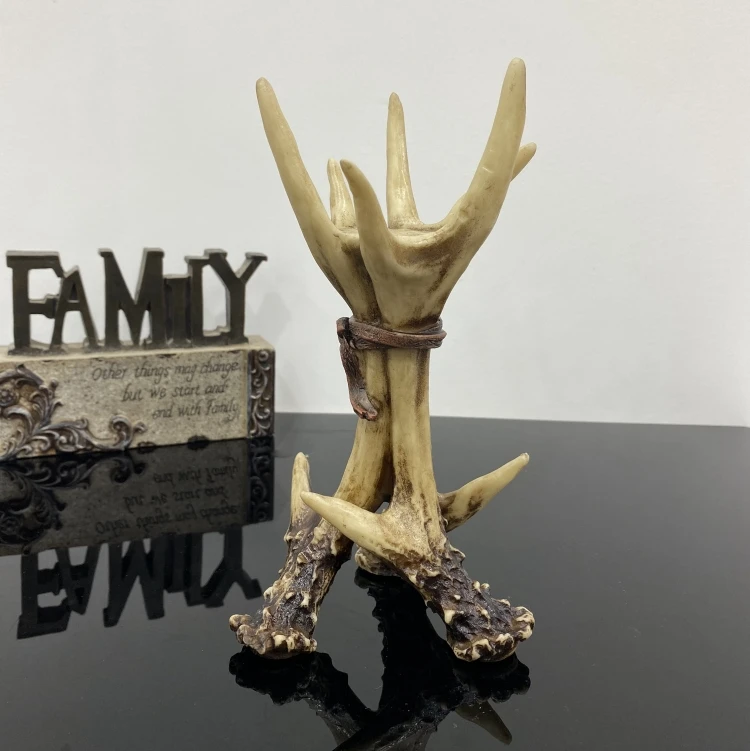 Vintage-Geweih-Kerzenhalter aus Kunstharz, Tiermotiv-Kerzenständer, Hirschstatue, Wohnzimmer-Deko, Kamin-Deko, Weihnachtsdekoration – Detail 4