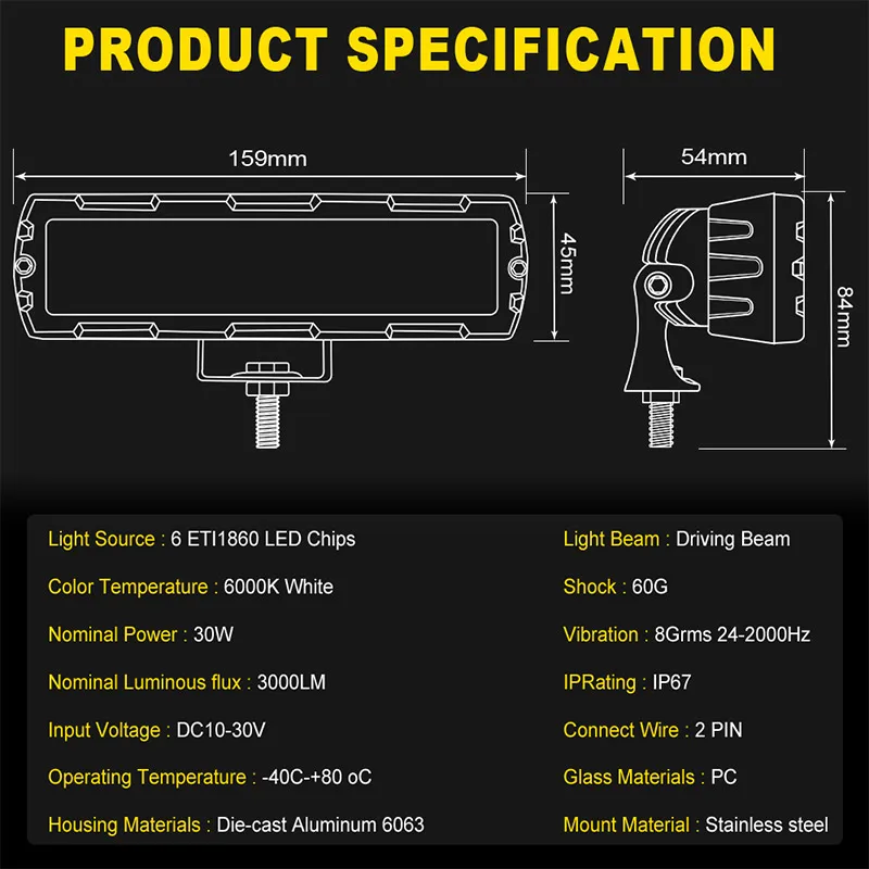 6 inch 6D 7D LED Light Bar LED Work Fog Driving Lamp Headlights Bar Off Road White 12V 24V For Car Truck ATV Motorcycle SUV 4WD