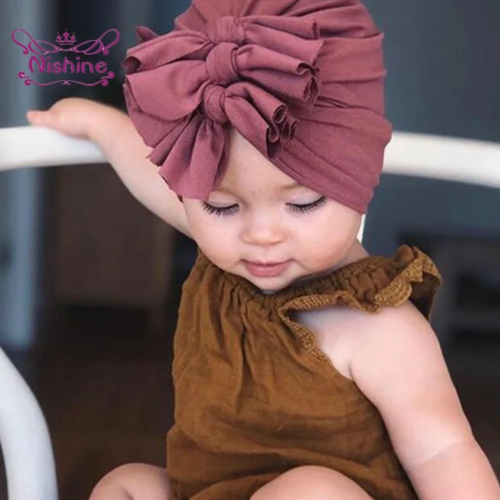 1PCS Stretchy Turban Hats with Knotted Bows Caps Beanies Bonnets Headwraps Hair Accessories for Baby Girls Infants Toddlers