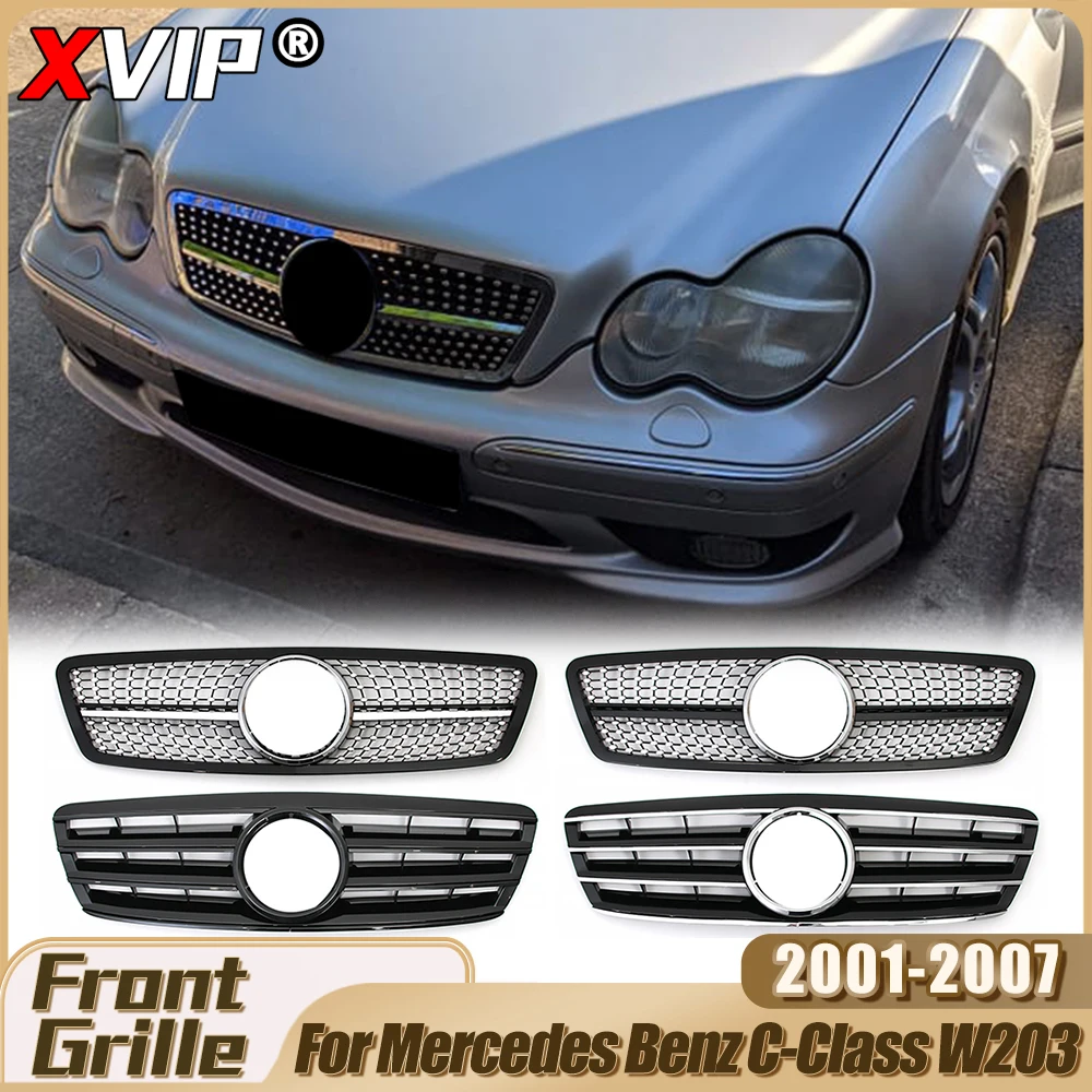 

XVIP Diamonds Style Bumper Grille For Mercedes Benz C-Class W203 C200 C240 C280 C320 01-07 Chrome Sport Style Racing Grille Mesh