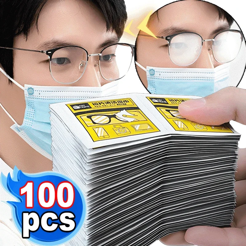 10-100pcs New Individual Packing Antifogging Glasses Wipe Wet Tissue Anti Fog Cleaner Wipes Phone Screen Cleaning Artifact