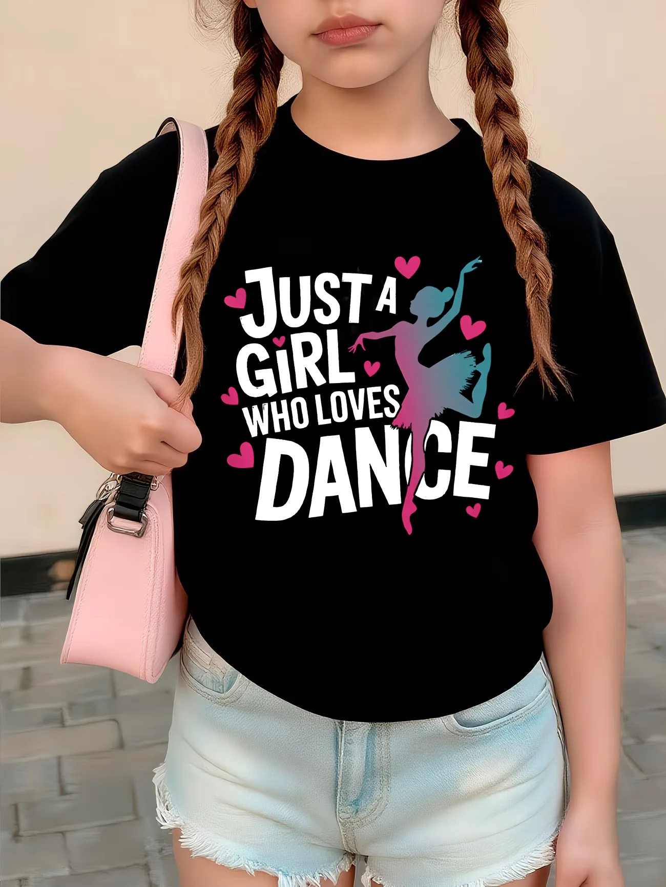 Camiseta Divertida para Meninas com Estampa Gráfica 'Just A Girl Who Loves Dance', Camiseta Infantil de Manga Curta para Verão e Primavera, Top Casual