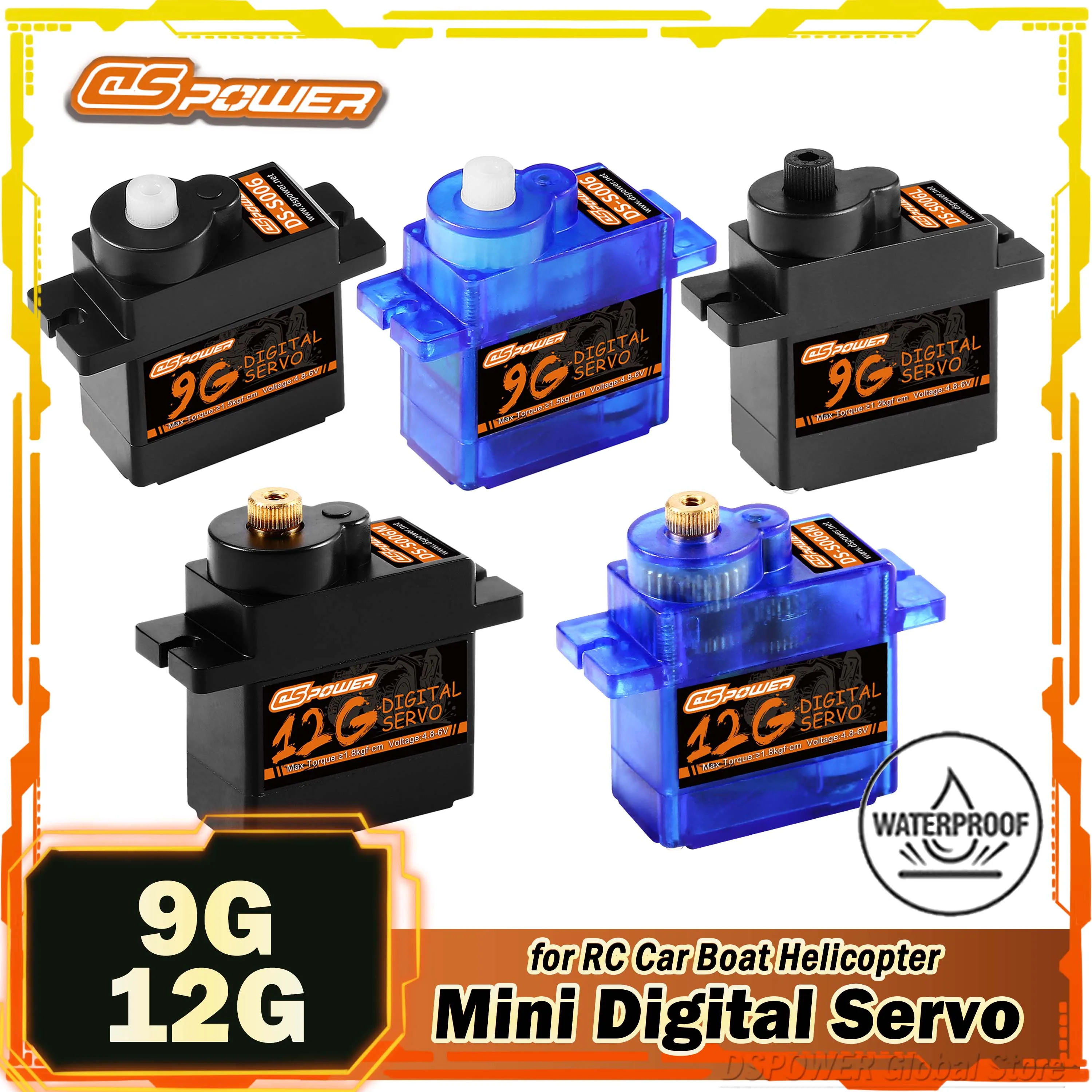 DSPOWER 9G 12G Mini Digital Servo Motor 4.8-6V for RC Car 450 Helicoper SCX24 WLtoys K969 Micro Q Airplane FPV Boat Robot Part