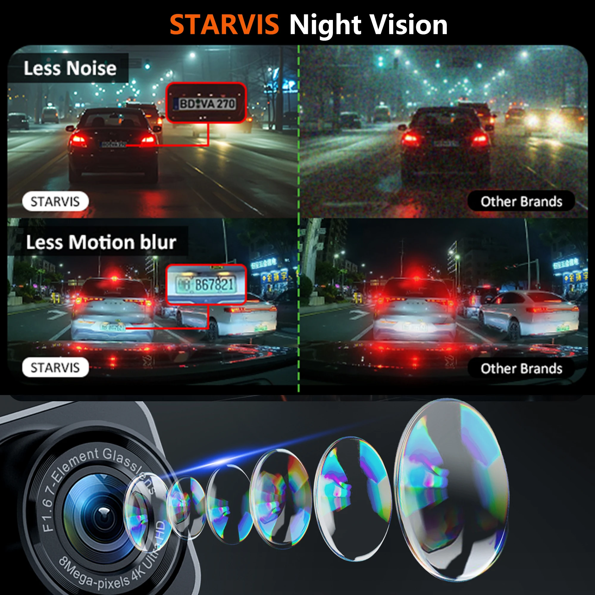 4K Dash Cam for Cars Car Camera Dash Cam WIFI Camera for Car Front and Rear Dash Camera Black Box 24H Parking Mode Recorder - view 5