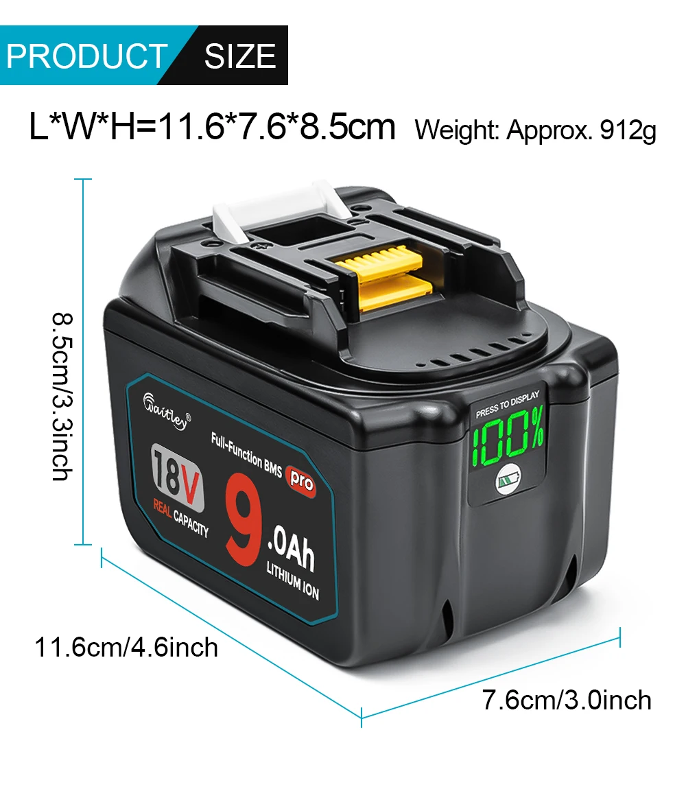 2PCS Waitley 9Ah Batterie Pro Für Makita 18V Power Tools Wiederaufladbare batterien Mit Samsung zellen/Ersatz Zubehör – Detail 10