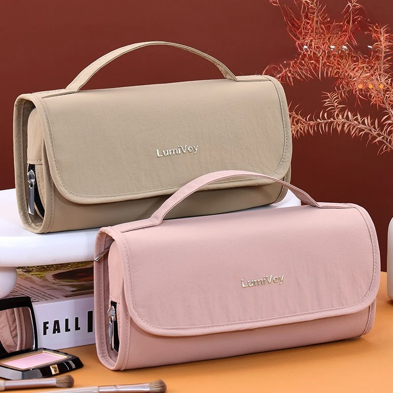 Foldable Hanging Cosmetic Bag Mesh Visible Makeup Organizer Portable Multi Compartment Travel Wash Pouch For Ladies Daily Travel