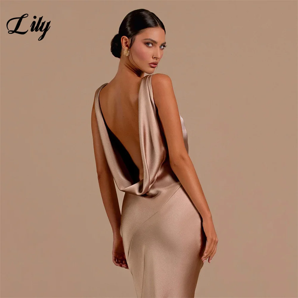 Lily Deep V Neck Mermaid Evening Dresses For Women Stain Backless Prom Gown Tank Sleeveless robe soirée Sweep Train Formal Dress