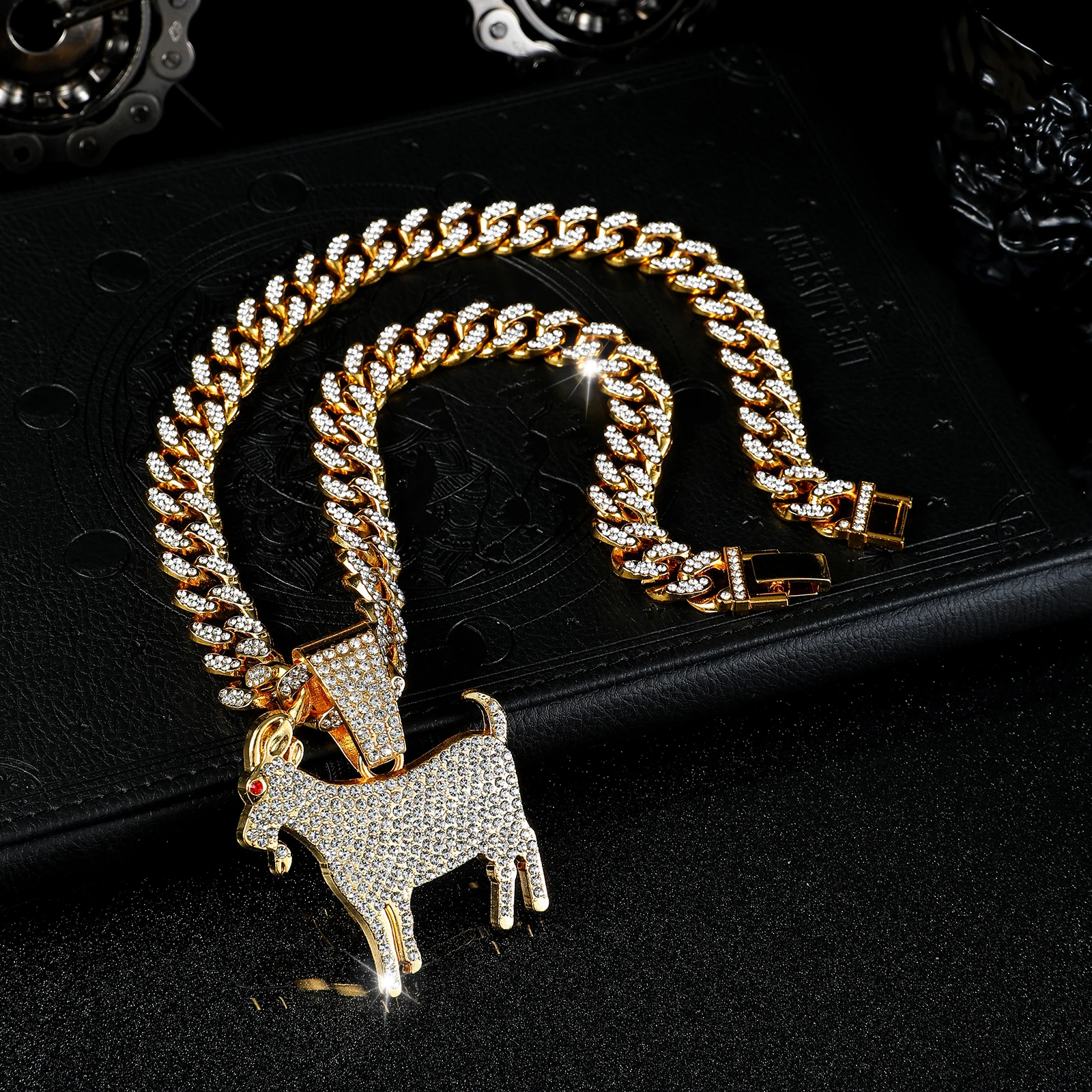 A Goat Pendant with Zinc Alloy Rhinestone Necklace as an Eid Al Adha Gift