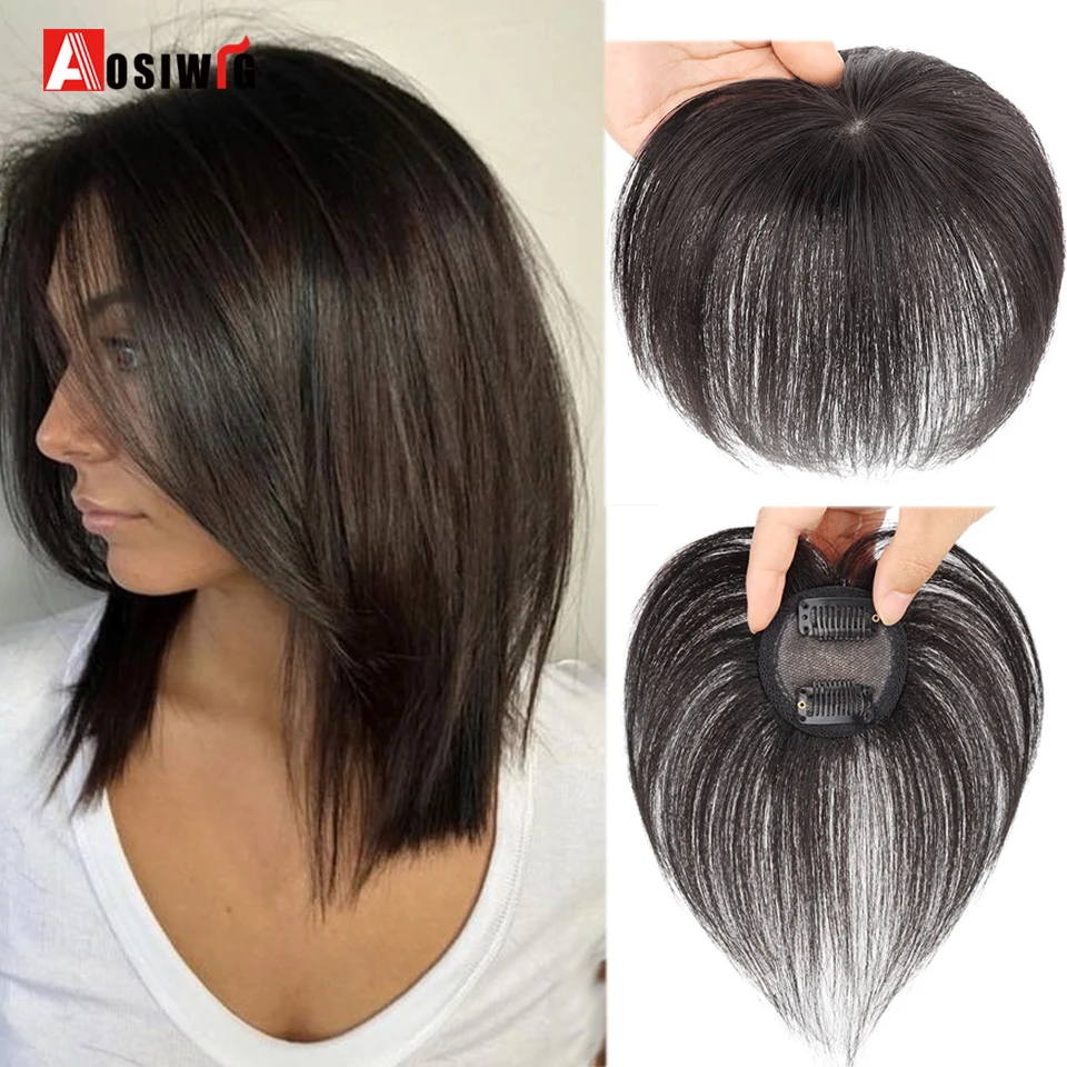 

AOSI Synthetic Black Brown Curly Hair Top Toupee Hair Extensions Replacement Closure Hairpiece Wigs With Bangs Women