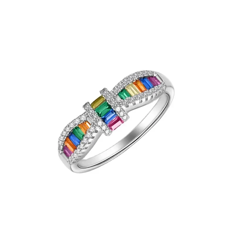 Colorful 5A CZ 925 Sterling Silver Gemstone Ring Eternity Diamond Ring For Women Wedding Jewelry Accessories Making