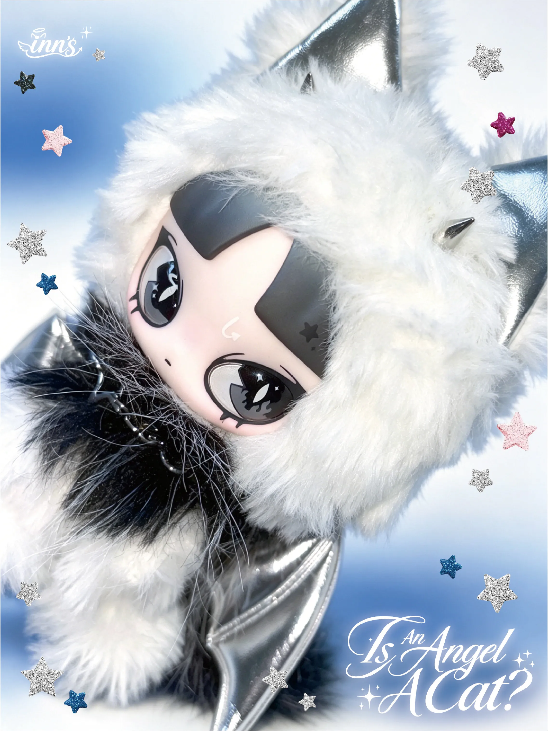 Original Inn'S Is An Angel A Cat Plush Doll Silver Wing Cat Ear Vinyl Face Doll Collectible Toy Pendant Ornament Home Decoration view 4