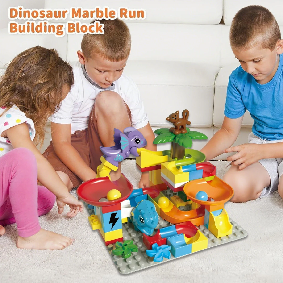 55PCS Große Bausteine Marmor Rennen Run Track Dinosaurier Und Große Ziegel Rolling Ball Rutsche Trichter Spielzeug Für Kinder pädagogisches Spielzeug