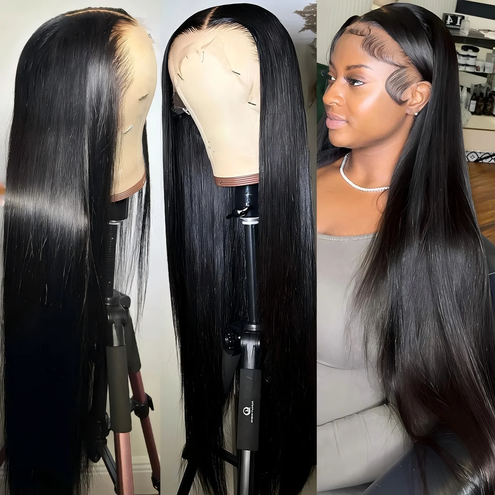 32 36 38Inch Smooth Straight Human Hair 13x4 Lace Front Wigs For Women Pre Plucked Remy 100% Human Hair 4x4 Lace Closure Wigs