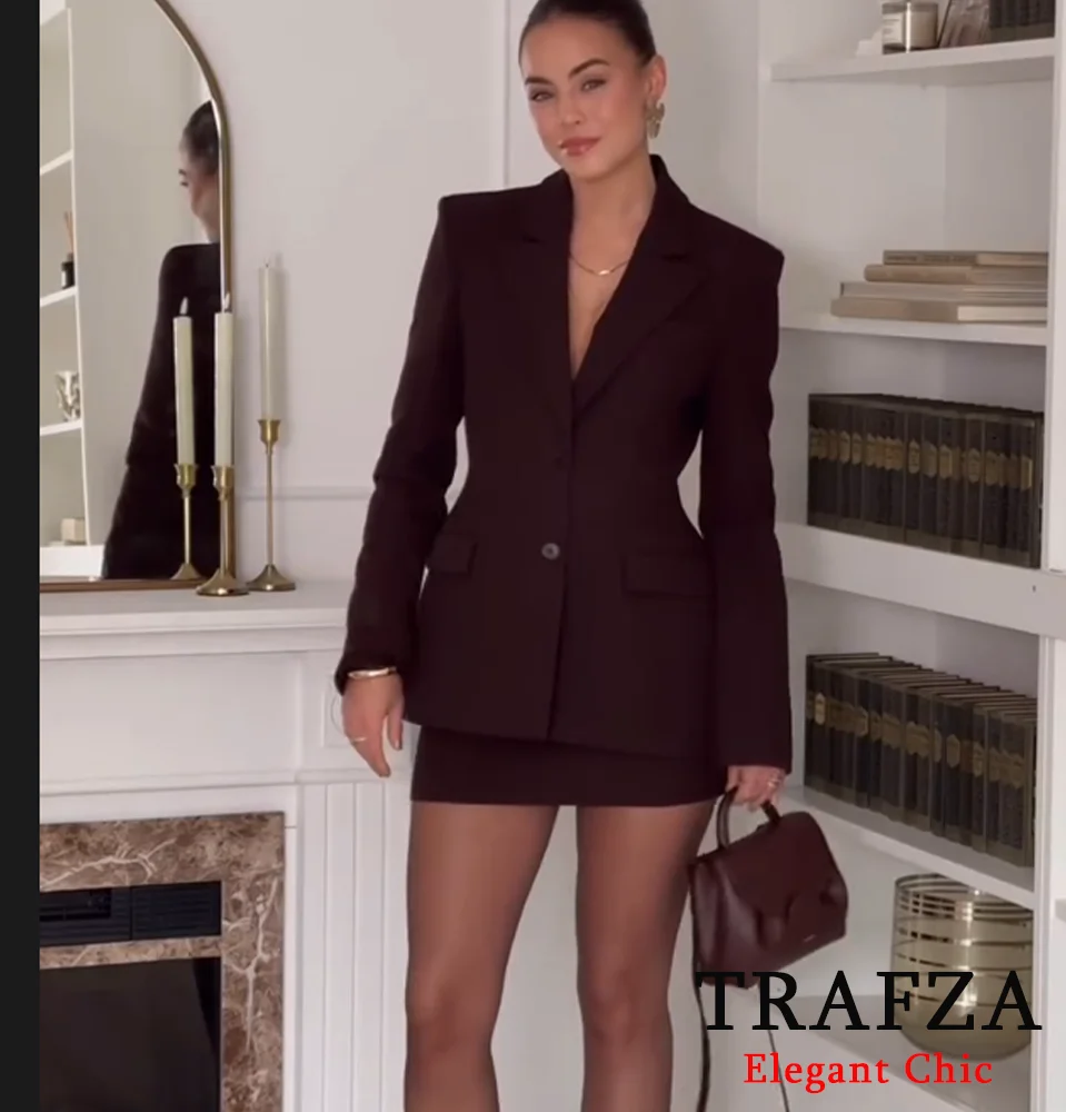 TRAFZA femmes mélangé élégant Blazer jupe ensemble boutons Blazer + a-ligne Mini jupe nouveau 2025