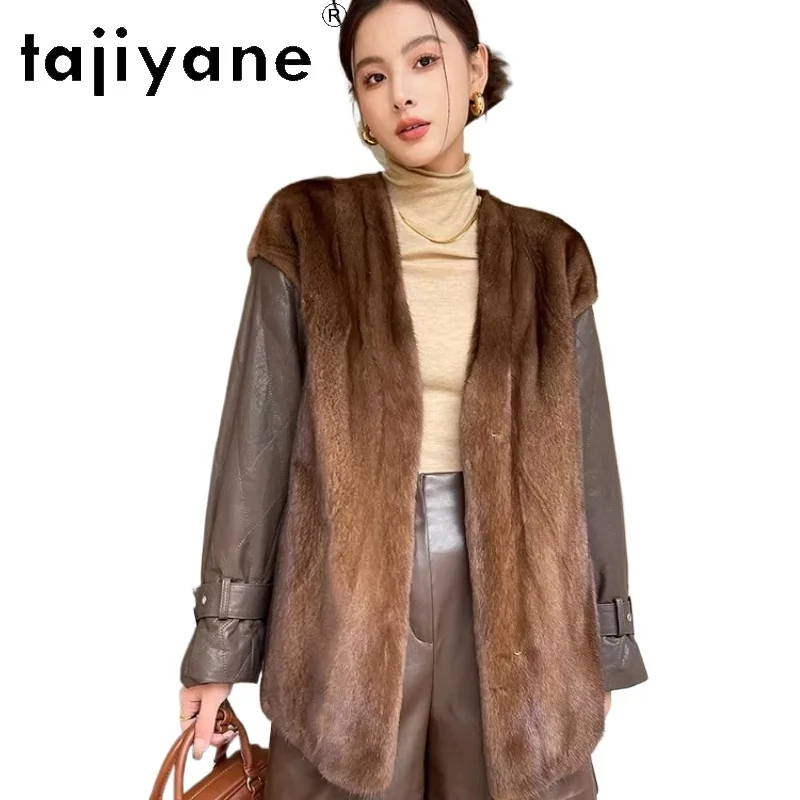 

TAJIYANE Natural Mink Fur Splicing Sheepskin Jacket Women Stylish Mid-Length Coats Real Fur Coat 2025 Winter Woman Clothing шуба