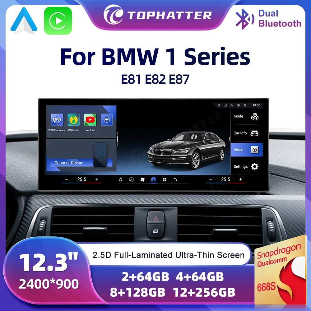 

12.3" CarPlay for BMW 1 Series E81 E82 E87 2K HD Screen GPS Multimedia Player Car Stereo