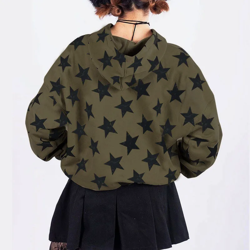 Sudadera con capucha Retro Harajuku Hip-hop con cremallera Y2k, chaqueta informal gótica con estampado de estrellas, jersey de gran tamaño con bolsillo, chaqueta de calle coreana, otoño