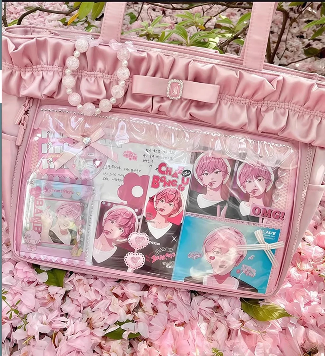 

Japanese Two-dimensional Comic Show Sweet Casual Shoulder Bag Large Capacity Lolita Lace Pain Large Food Transparent Bar Lta Bag
