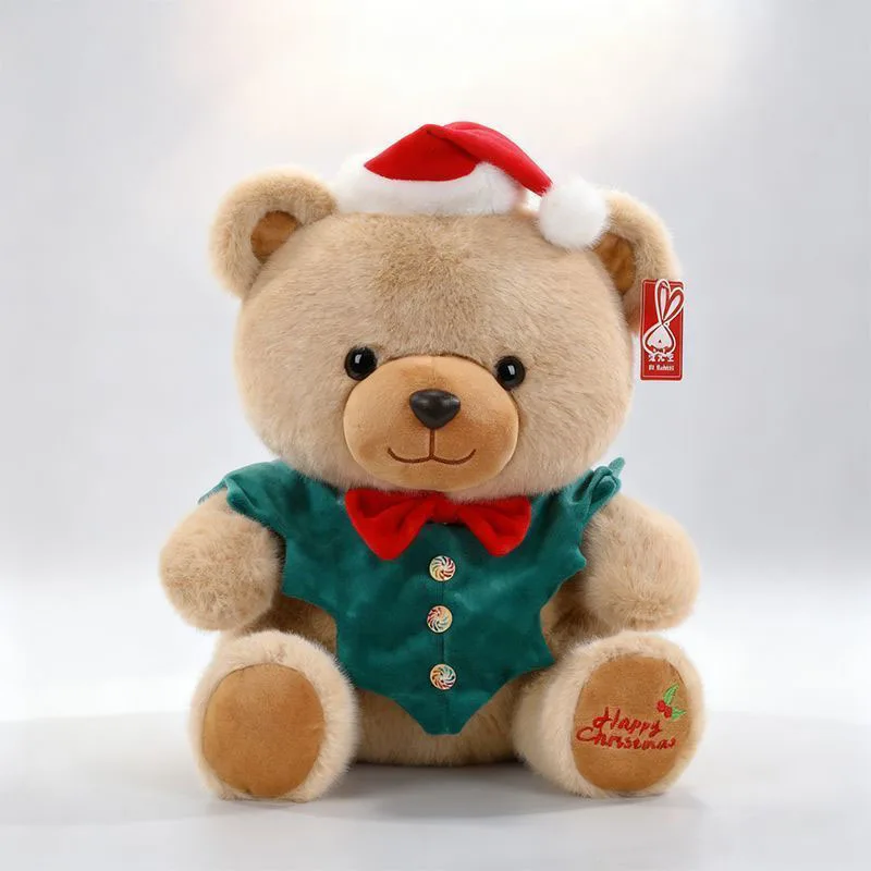 

Cute Christmas Teddy Bear Plush Toy with Santa Hat Soft Fluffy Holiday Bear Doll for Kids Adults Christmas Gift Home Decoration