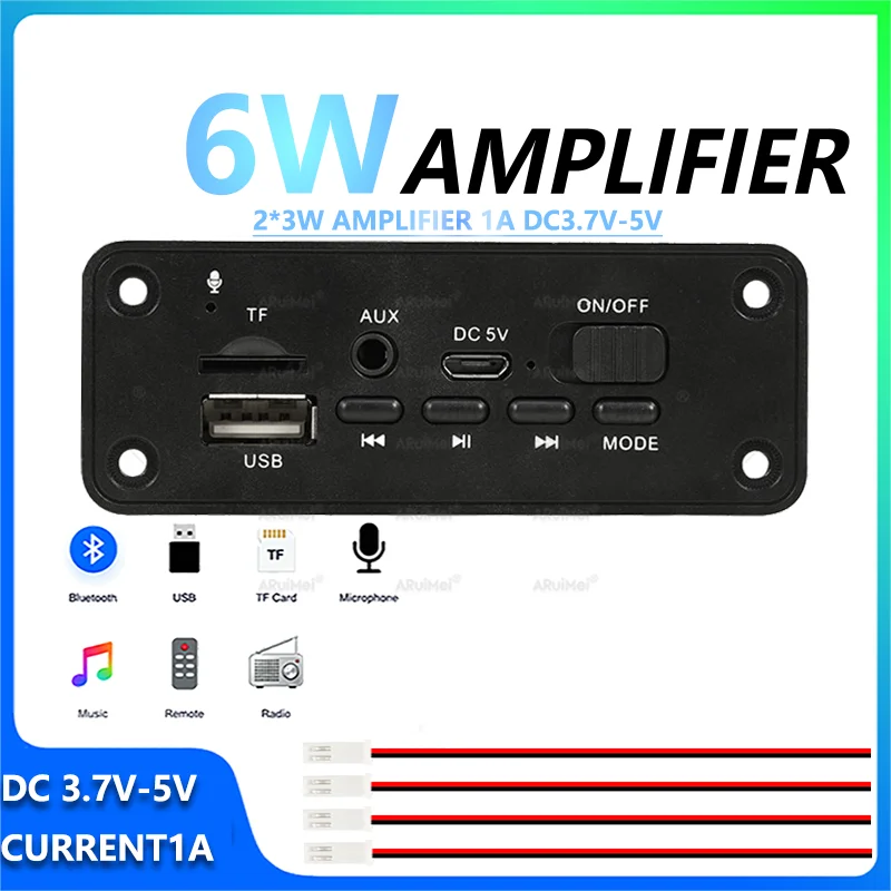 2*3W Bluetooth 5.0 Amplifier Module Board with Case DC 3.7-5V for DIY Portable Speaker Mini Audio System PC Sound Project