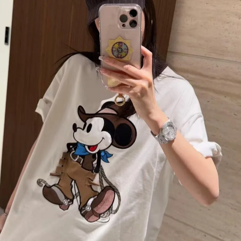 

Summer New Ins Style Disney Mickey Print Cotton T Shirt Women Casual Loose Cute Cartoon Versatile Short Sleeve Tops ropa para