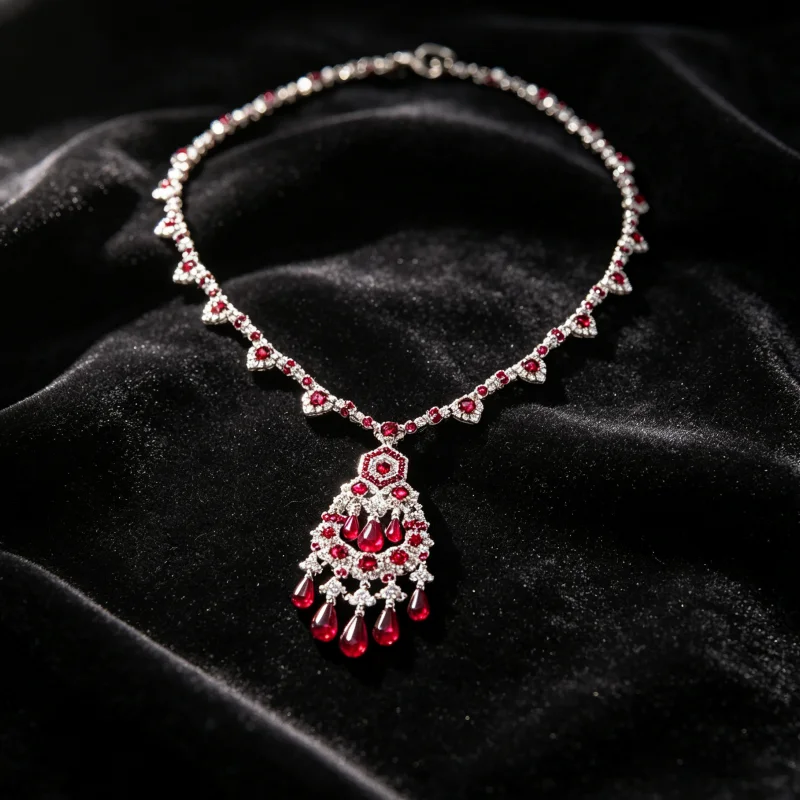 Bellux Pendant Chain 925 Silver Synthetic Zircon Red Water Drop White Round Diamond Luxury Party Banquet Wedding Necklace