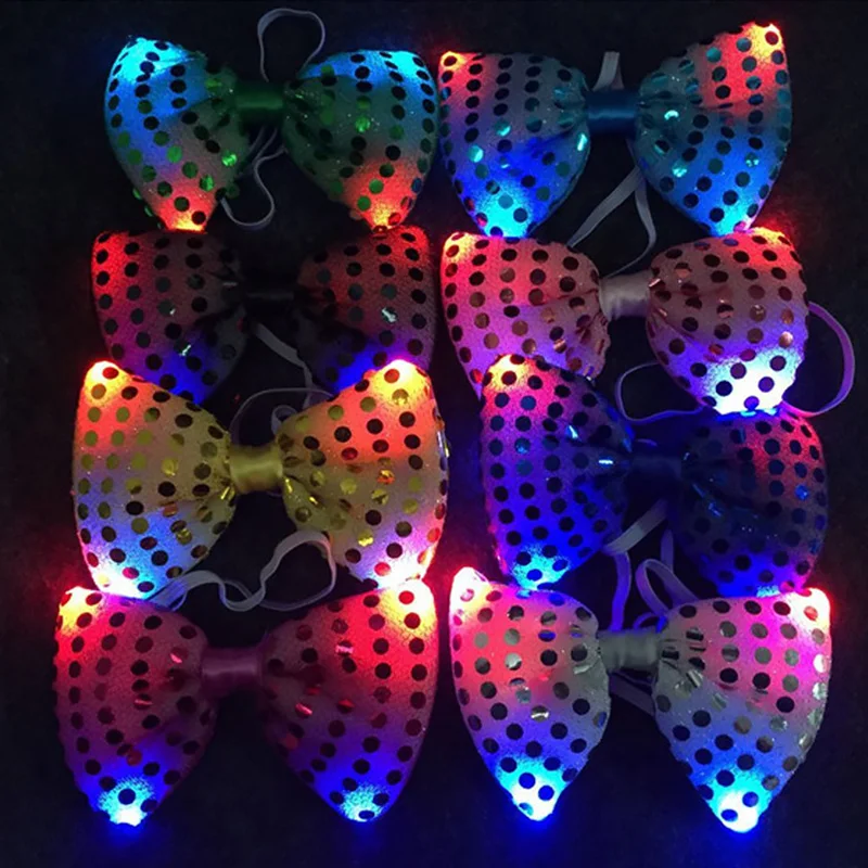 LED Light Up Sequin Fedora Jazz Hat Cap Gift Necktie Neck Tie Glow in Dark Party Bar Birthday Costume for Women Men