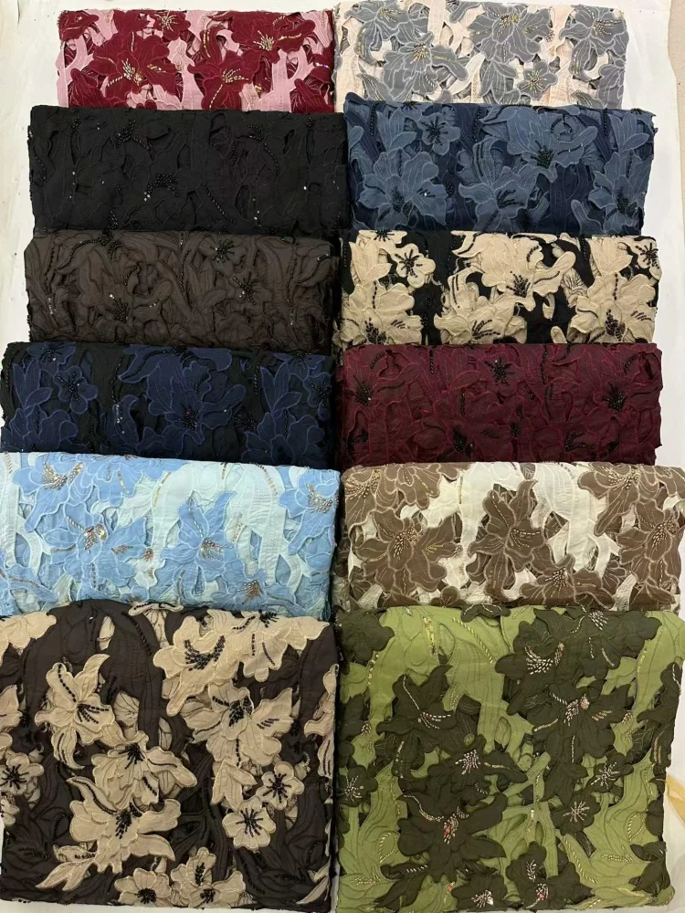 

High Quality African Beaded Lace Fabric Nigerian French Sequins Tulle for Women's Party Dress Sewing Latest Design