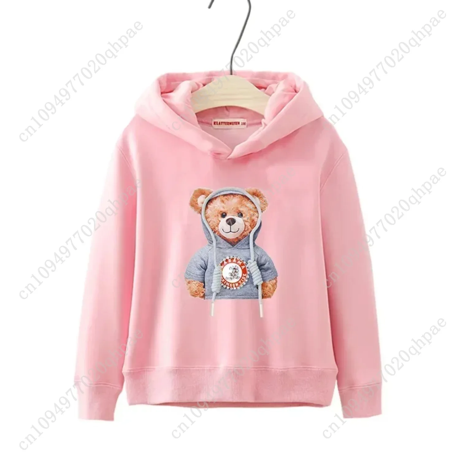 Autumn Winter Long Sleeve Teddy Bear Print Children Hoodie Kids Girl Boys Cartoon Street Casual Hip-hop Sweatshirts Pullover Top