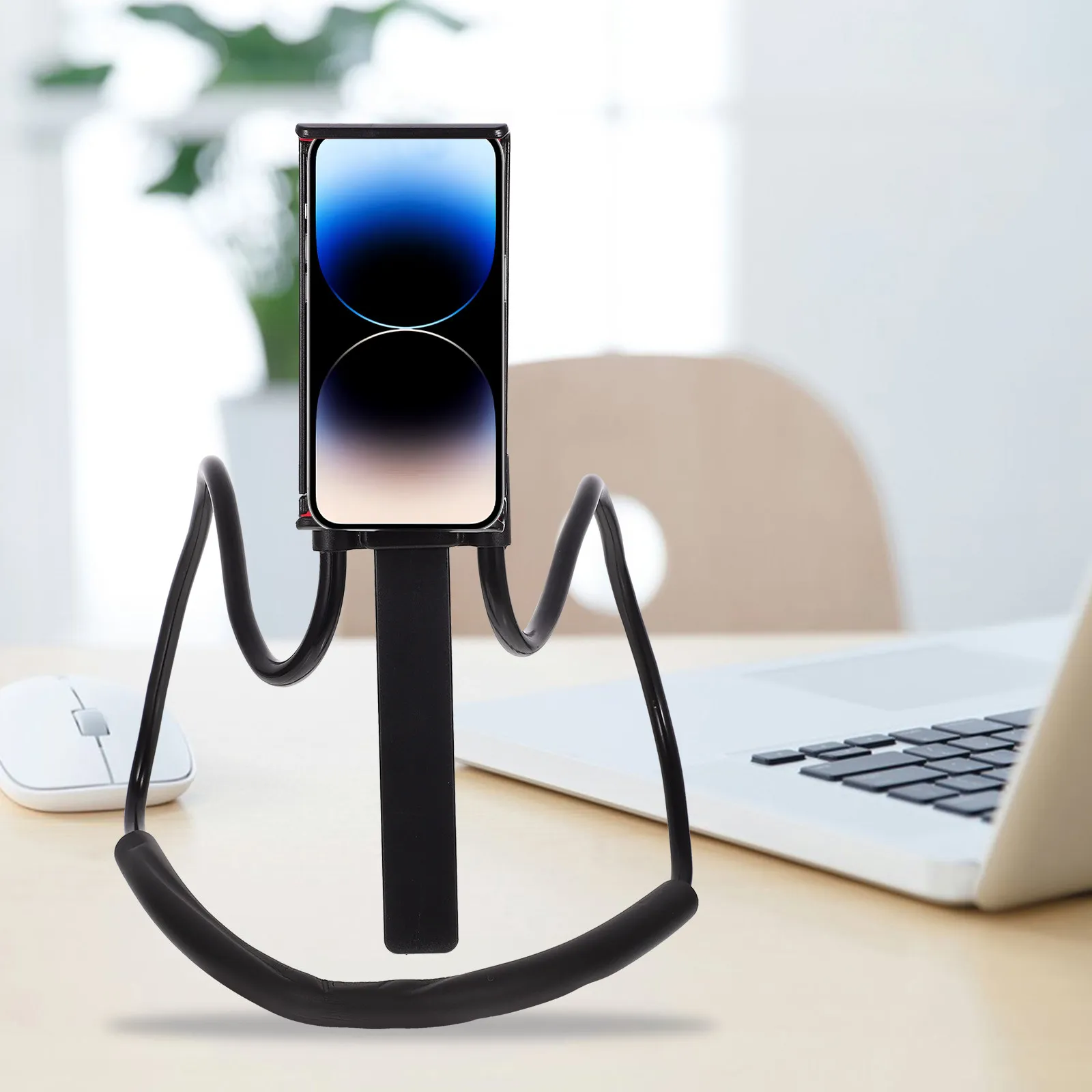 Multiple Use Neck Hanging Phone Bracket Black Flexible 360 Degree Rotate Mobile Holder Stand for Car Desktop Universal Phone view 5