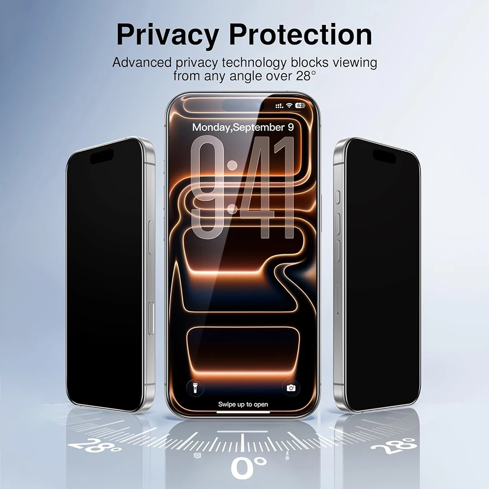 Protecteurs d'écran en verre trempé anti-espion pour IPhone 17/17 Air/17 Pro/17ProMax, Film privé avec Kit d'installation sans poussière