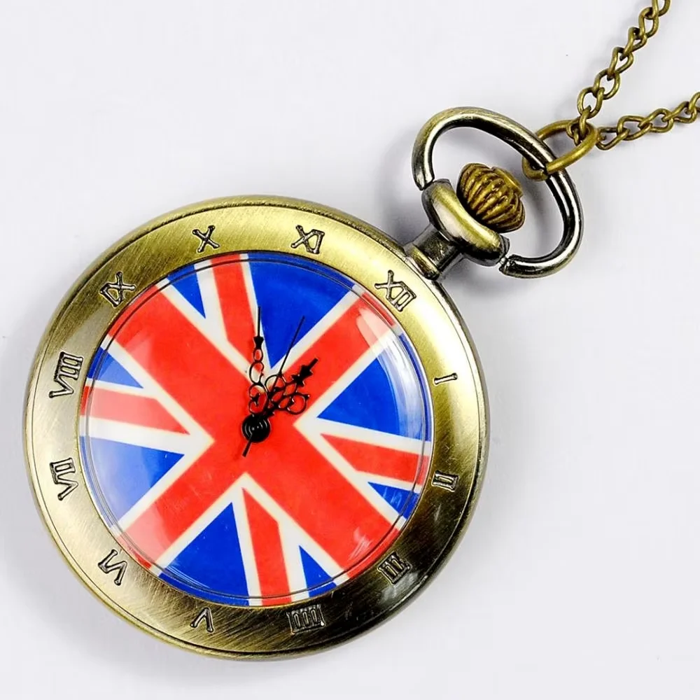 6079  New European and American style big British flag pocket watch exquisite mini pocket watch with a good necklace