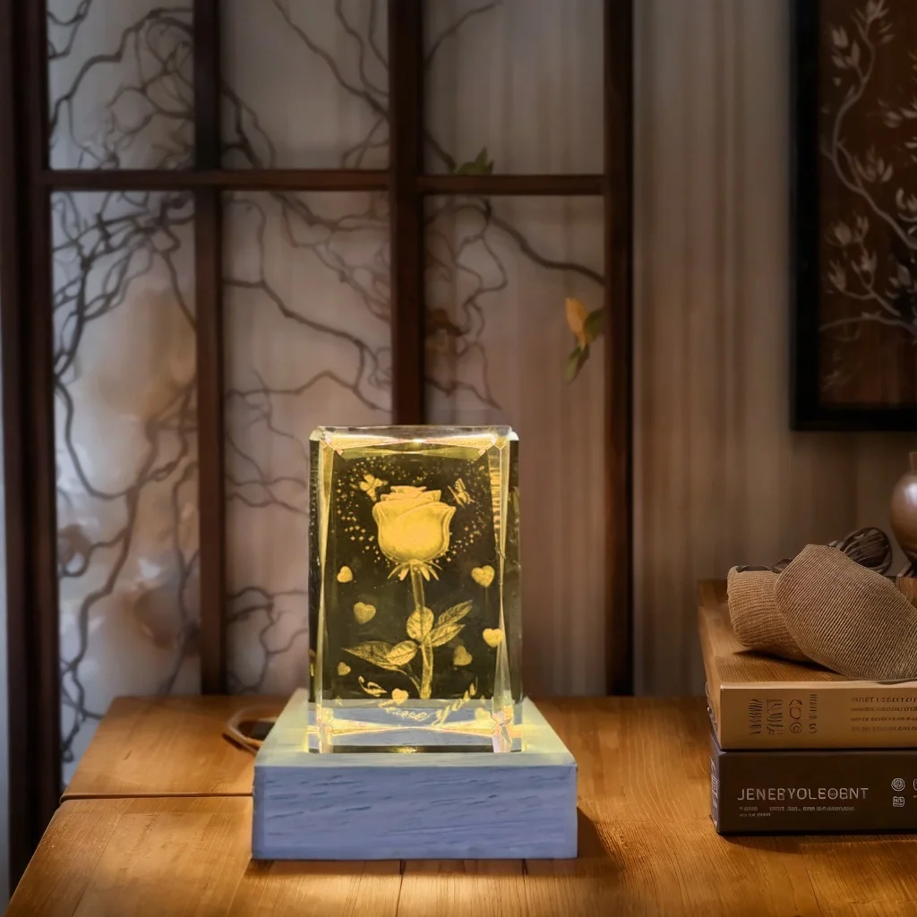 1 unidade ‌   Butterfly dance Rose presente de feriado de cristal, enfeites decorativos, com base USB, é um presente de feriado elegante. Para parentes,