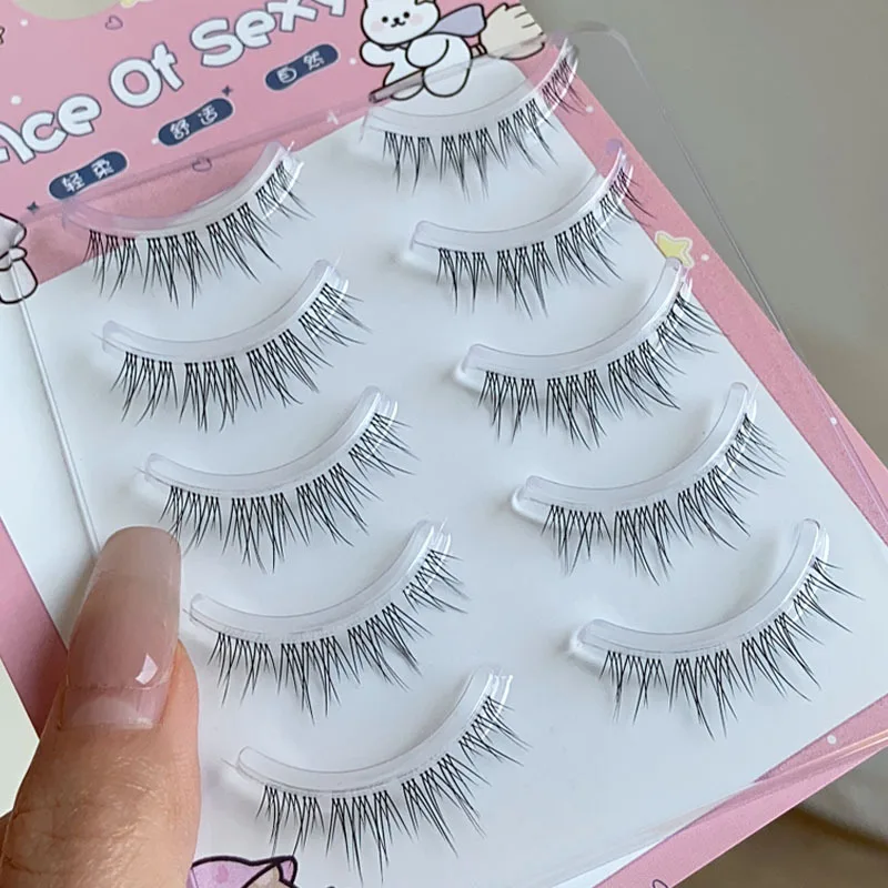 Neuer Fischschwanz falsche Wimpern transparenter Stiel 5 Paar natürliche Simulation Wimpern verlängerung Manga Wimpern Make-up-Tool wieder verwendbar