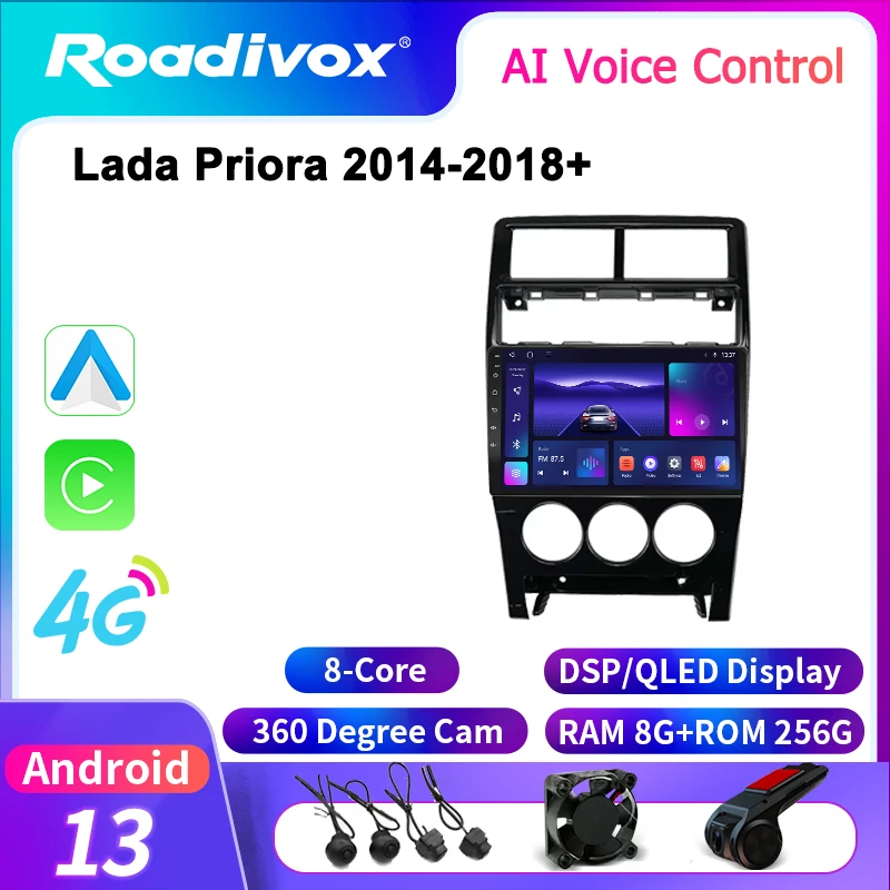 roadivox Android Car Radio for Lada Priora 2014-2018 Stereo Screen GPS Navigation Multimedia Player Tape Recorder Carplay